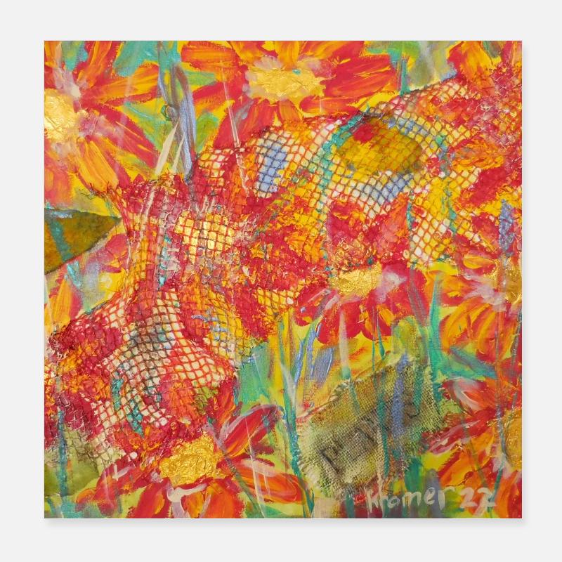 Lebendige Blumenwiese im Impressionstil Poster 20x20 cm
