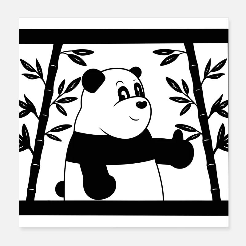 Cartoon panda thumbs up with bamboo Poster 8" x 8" (20x20 cm)