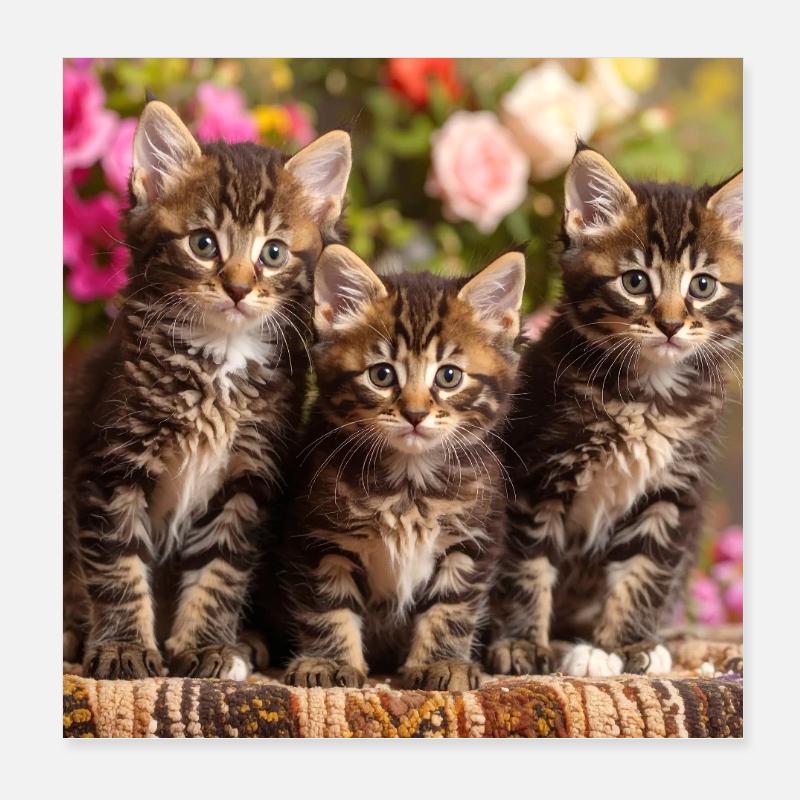 Aimée trio de chatons tachetés en fleurs Poster 20 x 20 cm