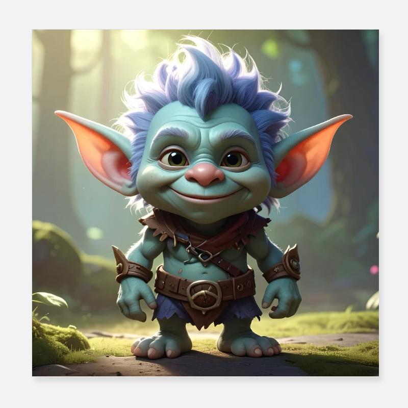 Blue forest troll in the moon forest Poster 8" x 8" (20x20 cm)