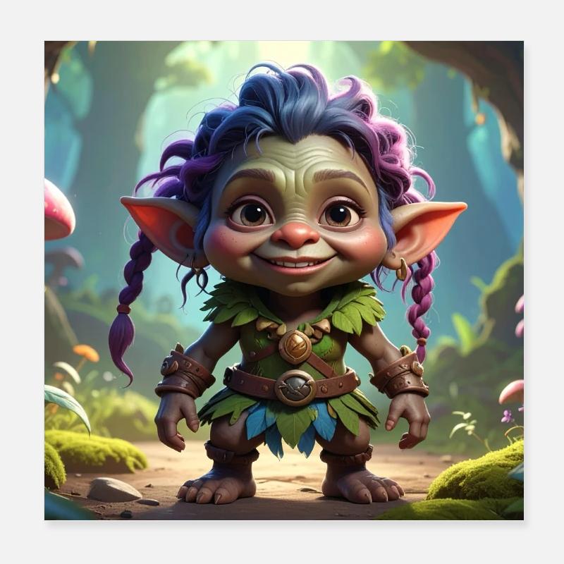 Waldgnom mit bunter Mähne Poster 20x20 cm