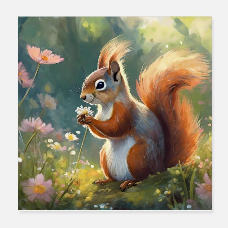 Eichhörnchen im Blumengarten Poster 20x20 cm