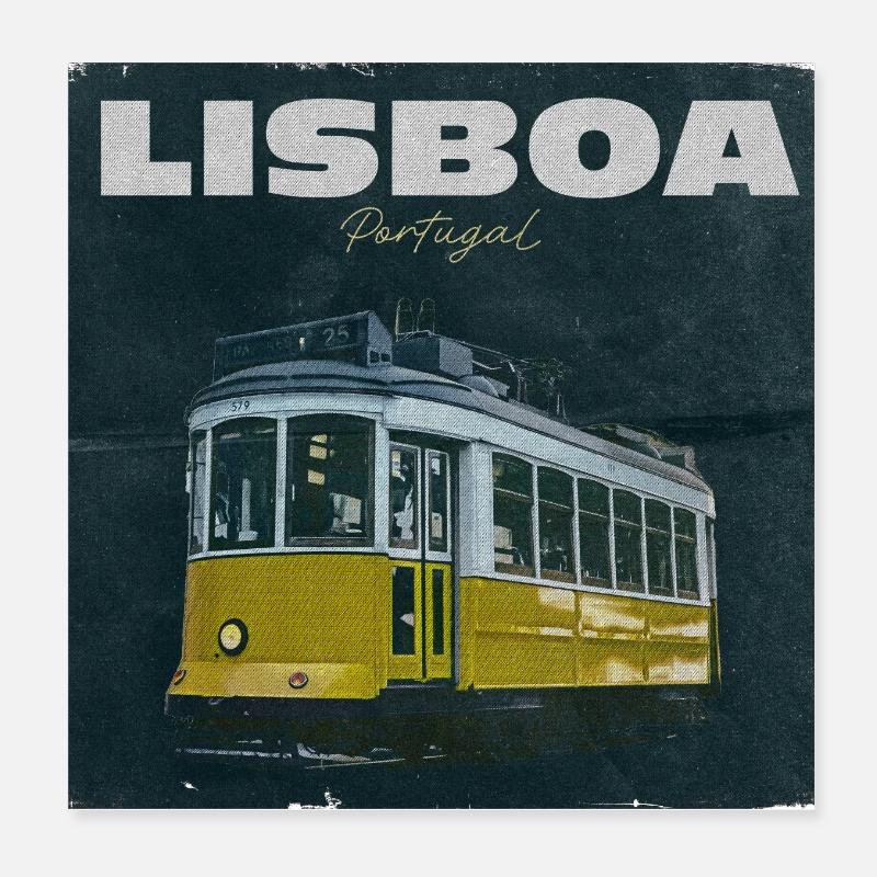 Lissabon Gelbe Straßenbahn Retro Poster 20x20 cm