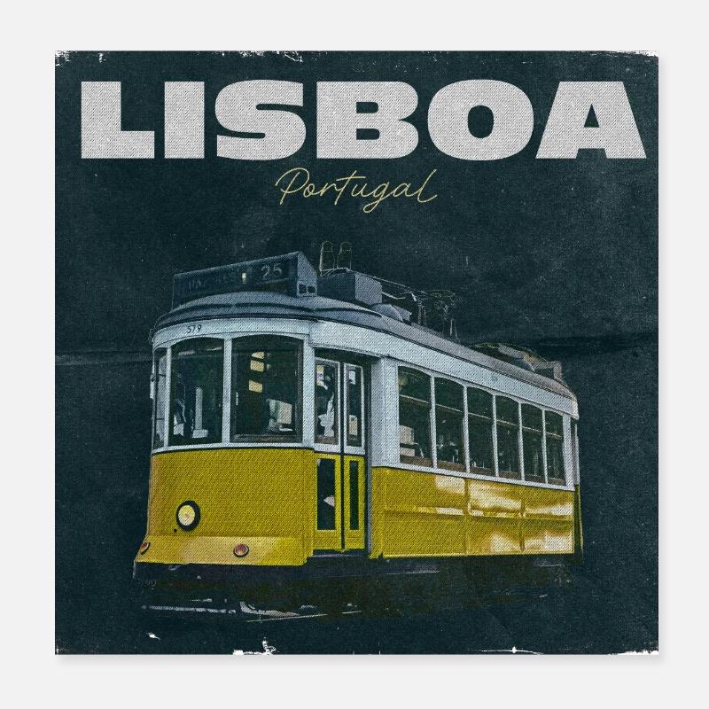 Tramway jaune de Lisbonne rétro Poster 20 x 20 cm