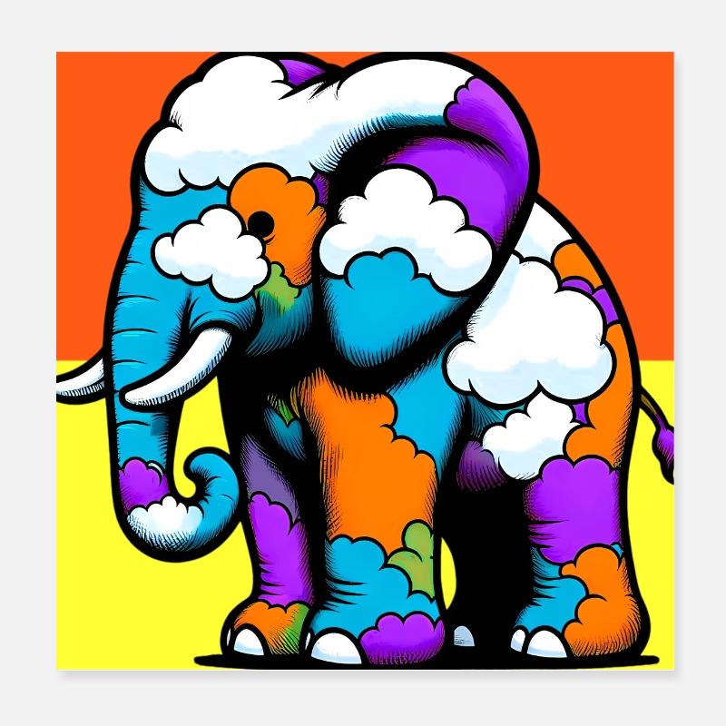 Elephant with Cloud and Clouds Poster 8" x 8" (20x20 cm)