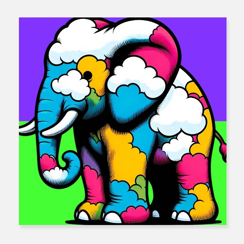 Elephant with Cloud and Clouds Poster 8" x 8" (20x20 cm)