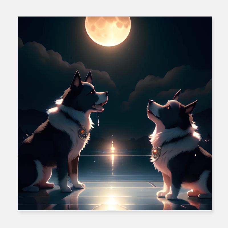 Moonlit Canine Duet Poster 8" x 8" (20x20 cm)