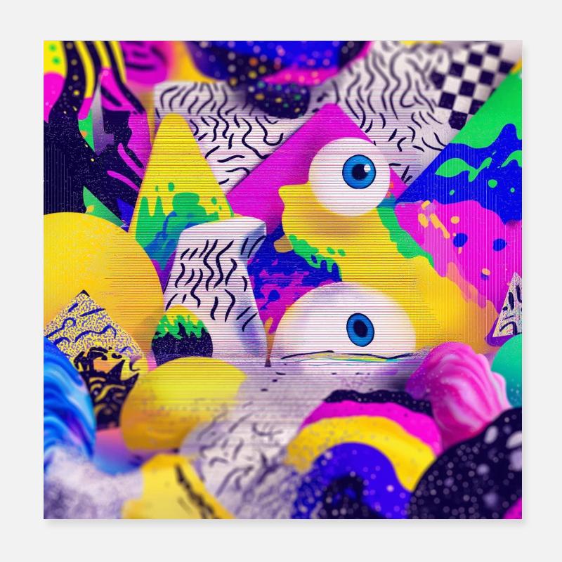 Bunte Psychedelic Geometry Illustration Poster 20x20 cm