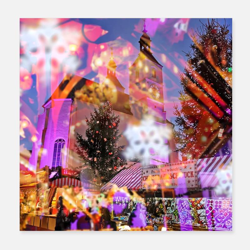 Marché de Noël impression, Joyeux Noël Poster 20 x 20 cm