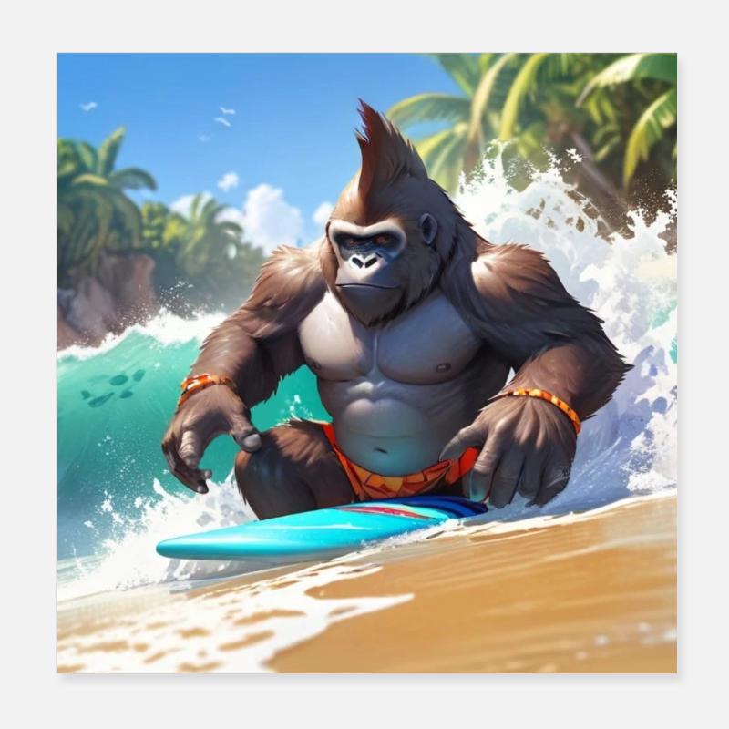 Gorille surfur tropical Poster 20 x 20 cm