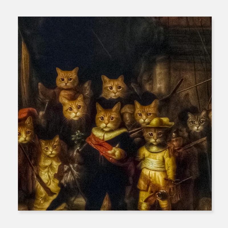 Feline characters in a baroque setting Poster 8" x 8" (20x20 cm)