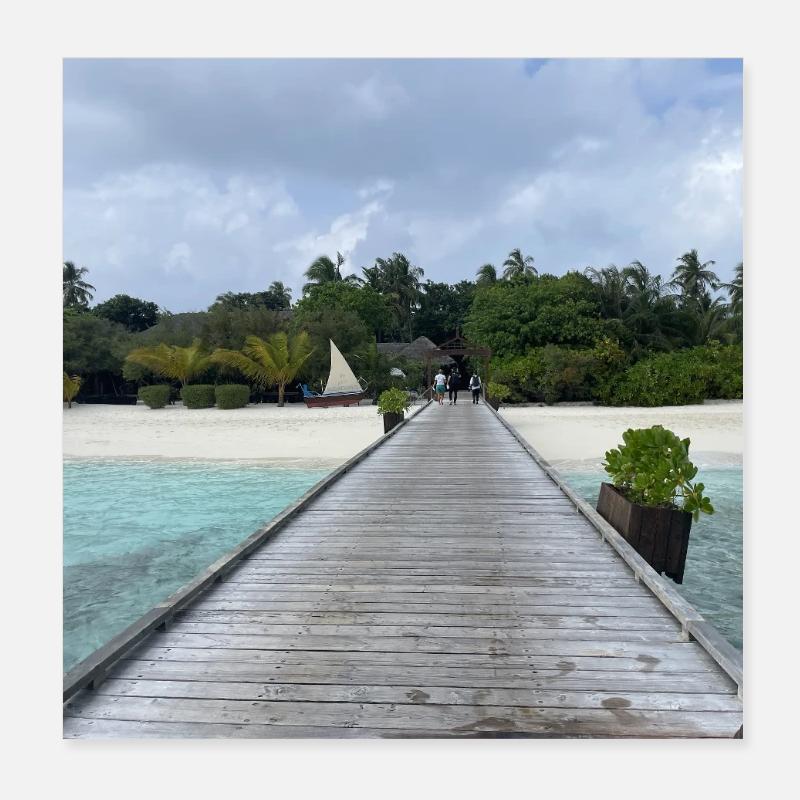 Jetée tropicale sur la mer turquoise Kudafushi Maldives Poster 20 x 20 cm