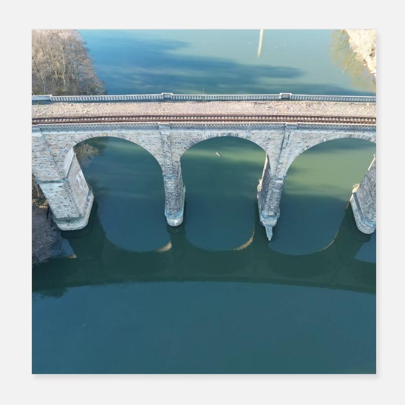 Bridge arch over the silent river Viaduct Herdecke Poster 8" x 8" (20x20 cm)