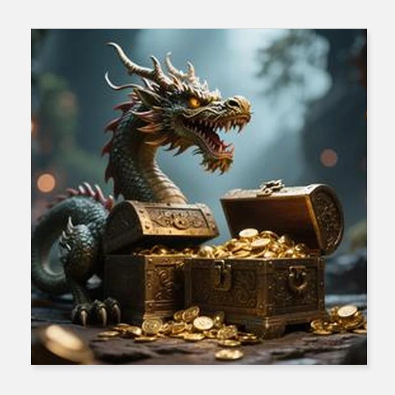 Trésor de dragon dans le dragon de feu Poster 20 x 20 cm