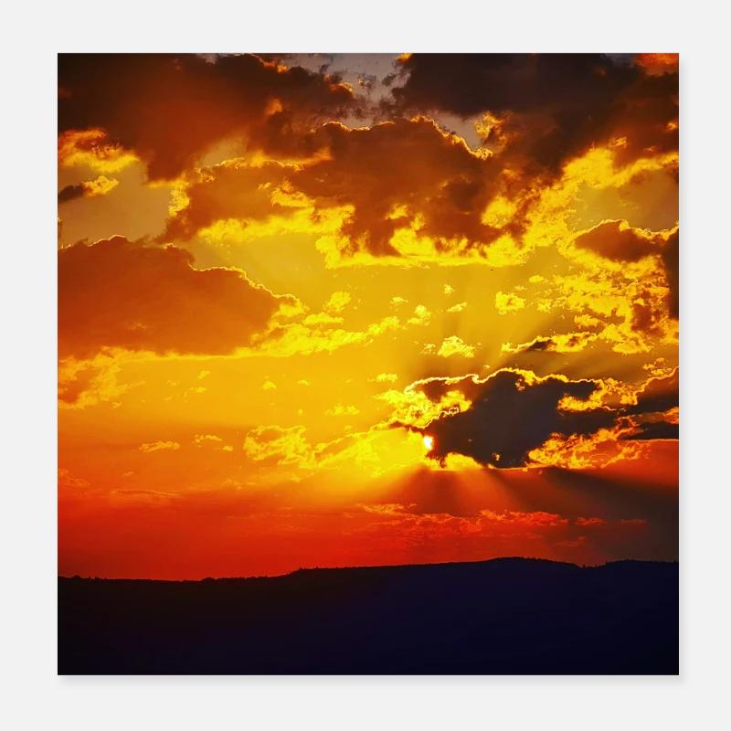Sunset Fire Rays - Poster 8" x 8" (20x20 cm) - white