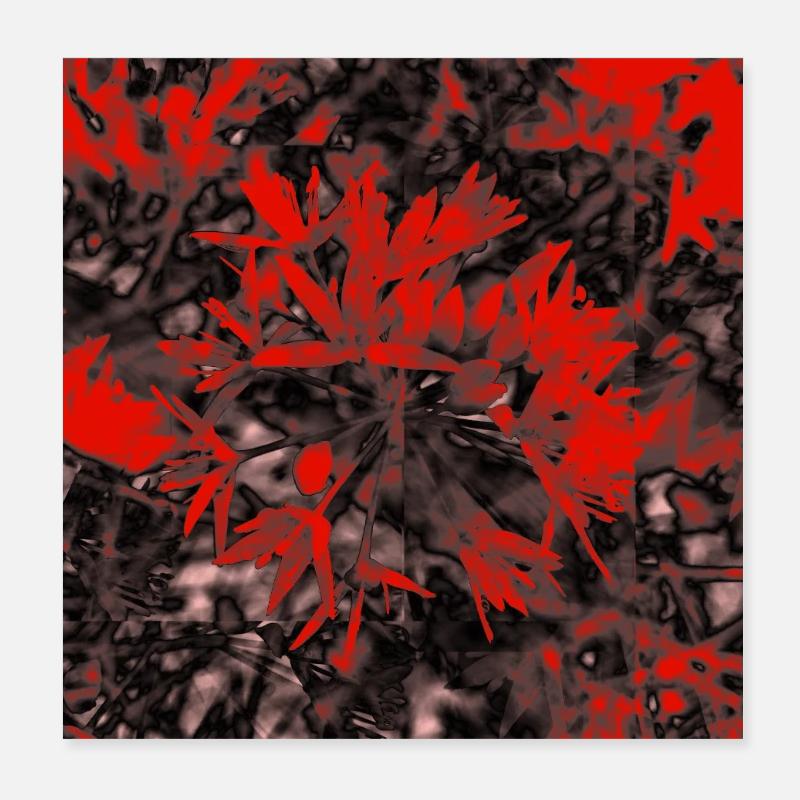 Branches cramoisies en floraison noire Poster 20 x 20 cm