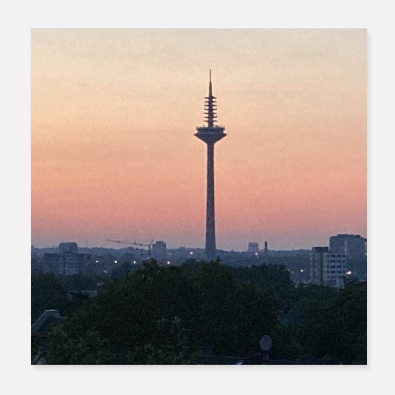 Dusk Skyline with Tower Silhouette Poster 8" x 8" (20x20 cm)