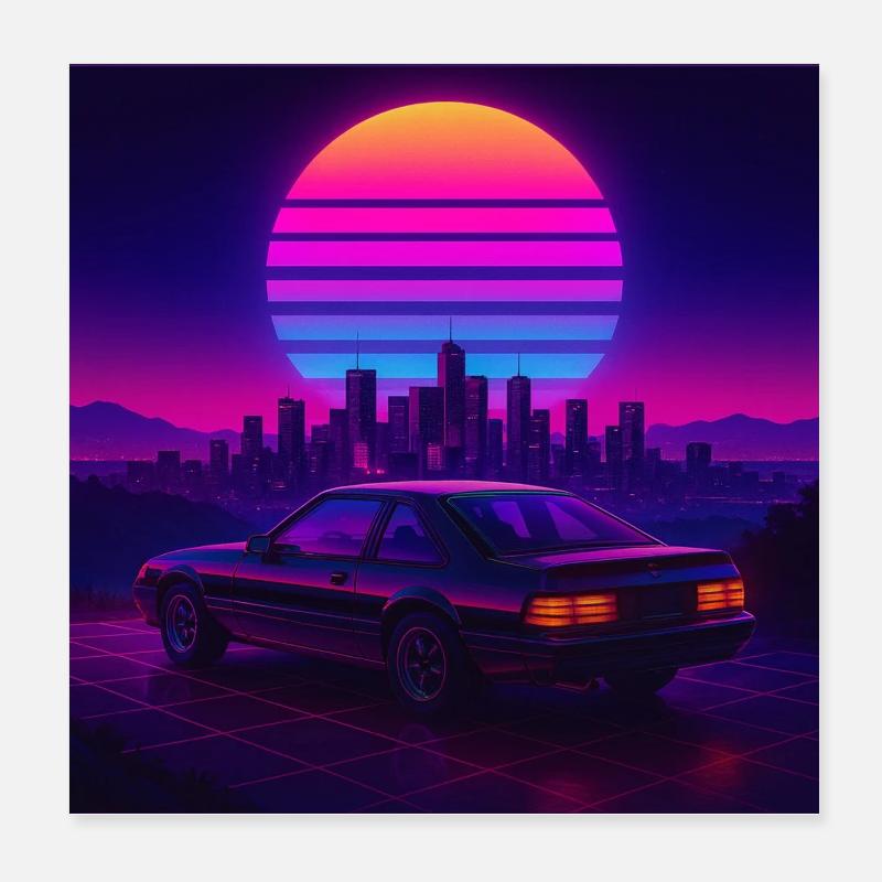Neon Outrun Sunset Auto – Retro Synthwave Poster 20x20 cm