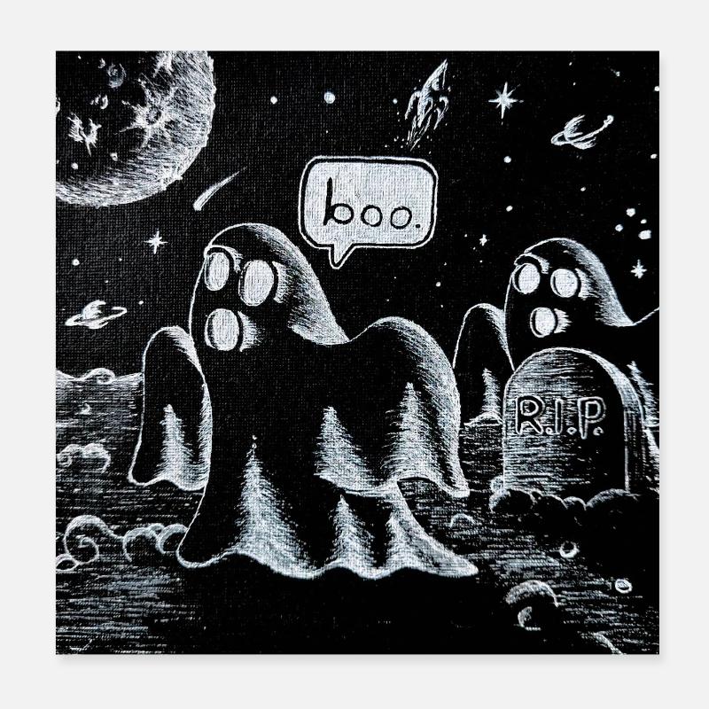 Boo in Space : Fantômes dans l’Espace - Poster 20 x 20 cm - blanc