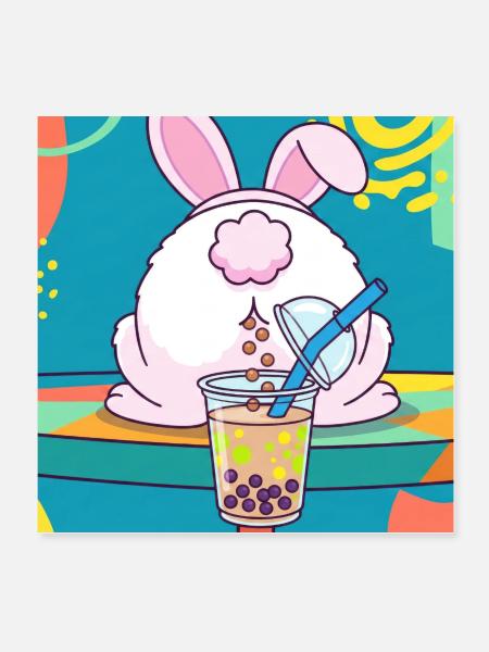 Bubble Tea Boba Drôle de Lapin mignon - Poster 20 x 20 cm - blanc - Devant