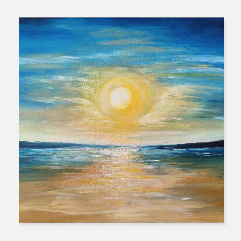 Reflet du coucher de soleil sur les eaux calmes Poster 20 x 20 cm