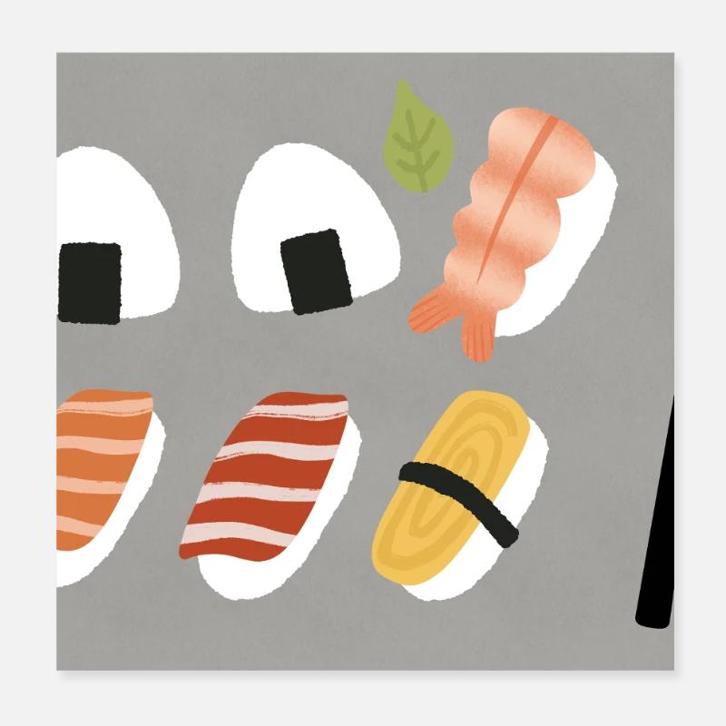 Minimalistisches Sushi-Illustrationsset Poster 20x20 cm