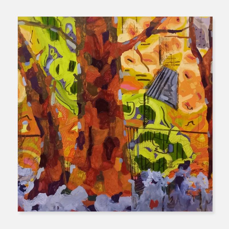 Le parc d’automne dans l’abstraction des couleurs Poster 20 x 20 cm