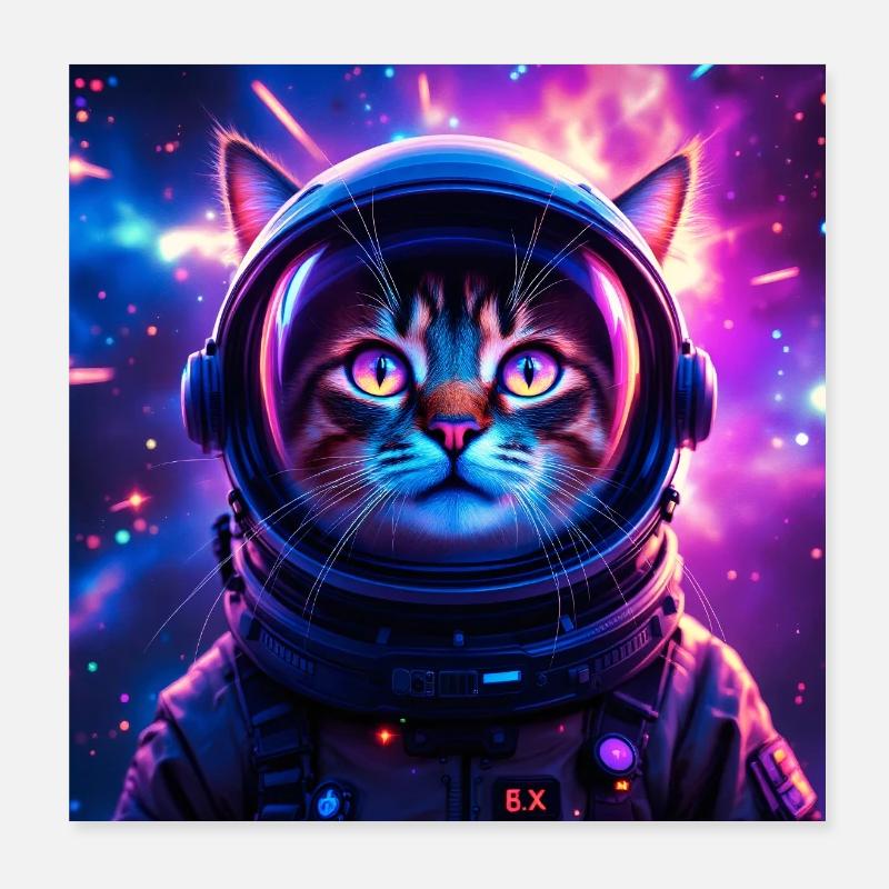 Space Cat - Poster 20x20 cm - Weiß