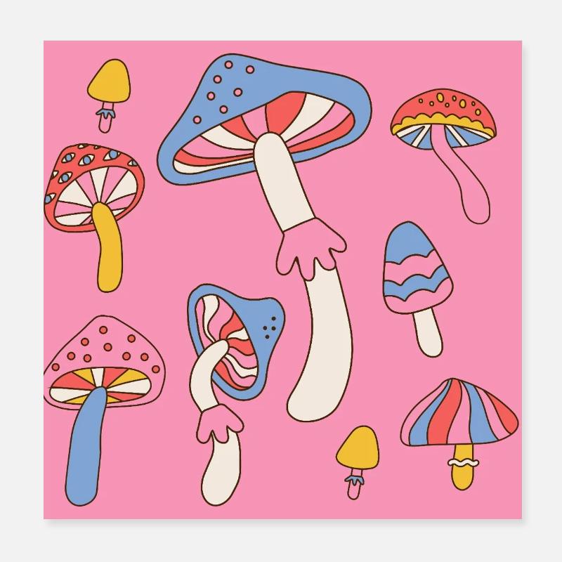 Retro Mushroom Pattern – Psychedelic 70s Design Poster 8" x 8" (20x20 cm)