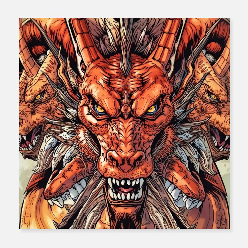 Dreiköpfige Drachen-Fireview - Poster 20x20 cm - Weiß