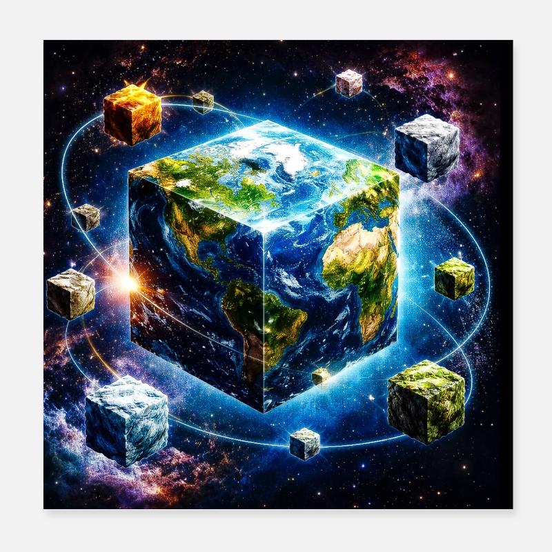 Earth Cube in Space Poster 8" x 8" (20x20 cm)