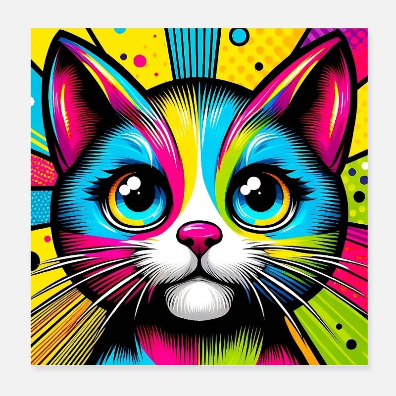 Cat Pop Art Poster 8" x 8" (20x20 cm)