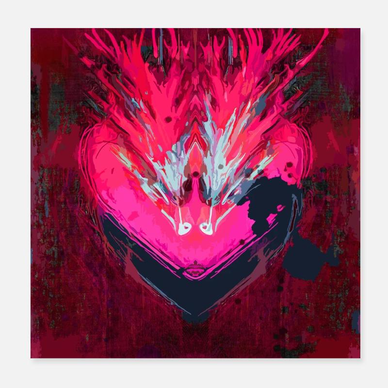 Neon Heart in Dark Red Poster 8" x 8" (20x20 cm)