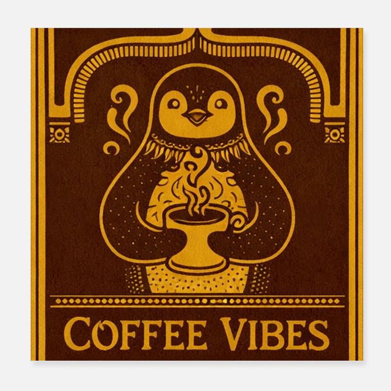 Penguin Coffee Vibes Poster 20x20 cm