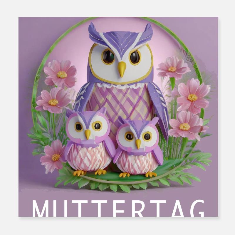 Muttertag Eulenfamilie Poster 20x20 cm