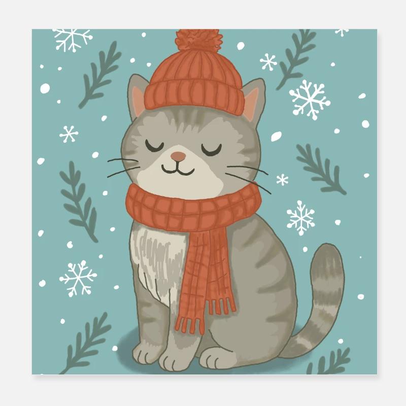 Cozy Winter Cat Poster 20x20 cm