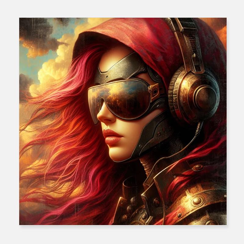 Aviatrice Steampunk - Poster 20 x 20 cm - blanc