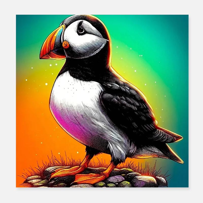 puffin Poster 8" x 8" (20x20 cm)