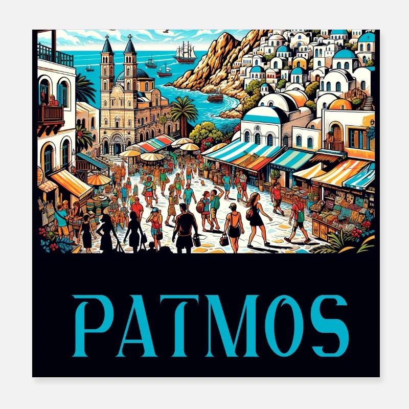 Design paradisiaque de Patmos en Grèce Poster 20 x 20 cm