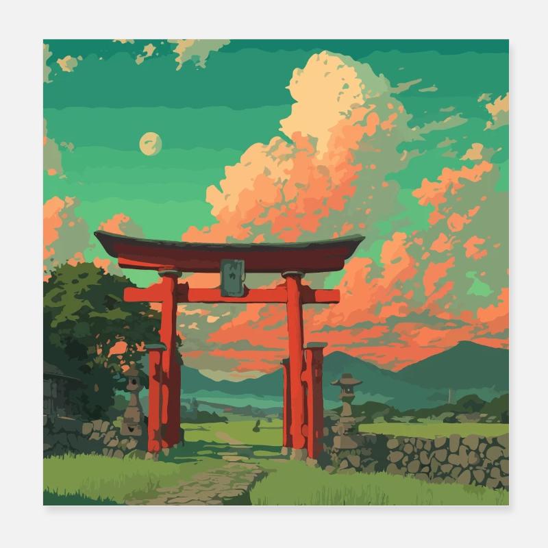 Serene Torii Gate Sunset Scene Poster 8" x 8" (20x20 cm)