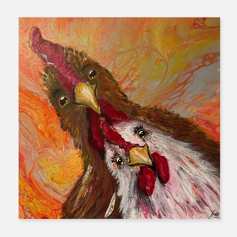 Hahn und Huhn Poster 20x20 cm