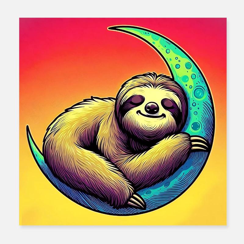 Sloth sleeps on the Moon Poster 8" x 8" (20x20 cm)