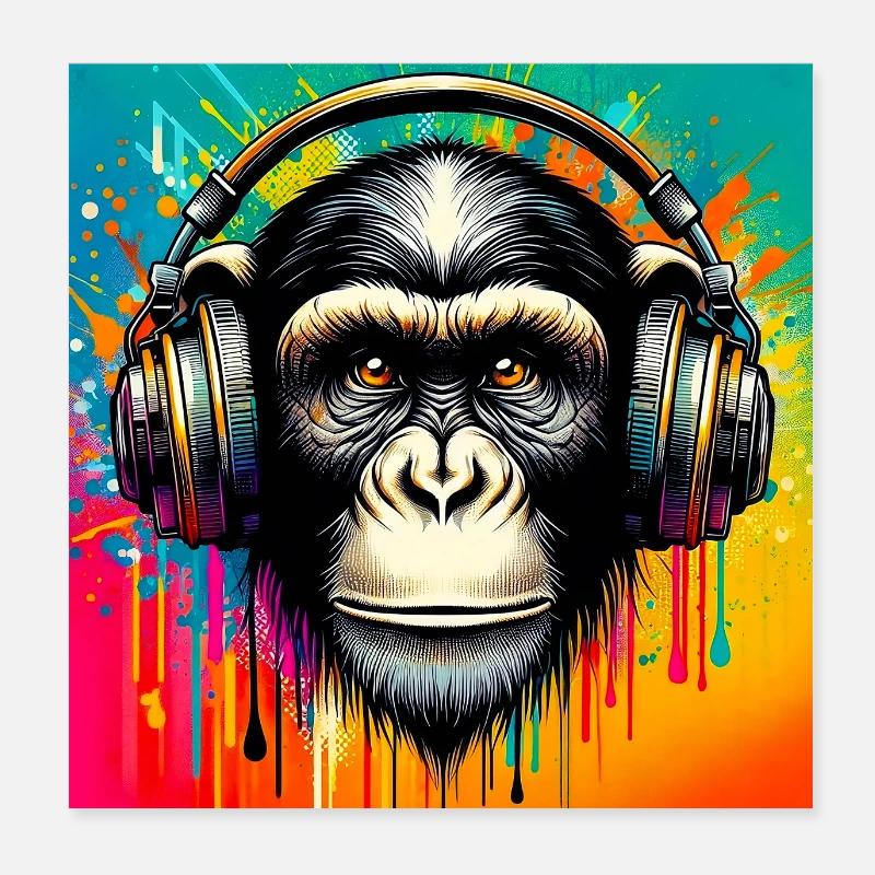Chimpanzee Monkey Poster 8" x 8" (20x20 cm)