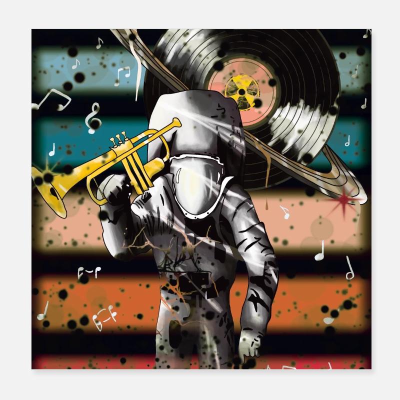 Astronaut Musik Vinyl Kunst Poster 20x20 cm