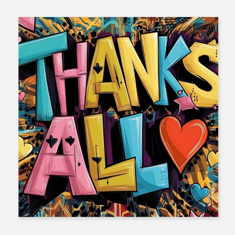 Graffiti-Stil Dankeschön-Herz-Design Poster 20x20 cm