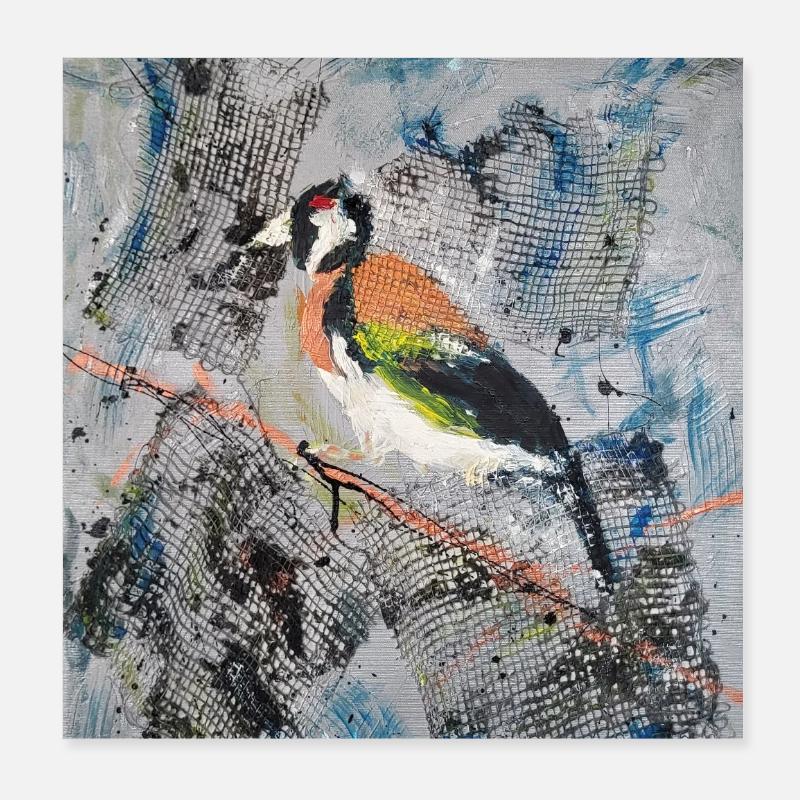 Peinture acrylique avec Stiglitz sur branche d’arbre Poster 20 x 20 cm