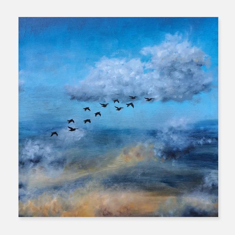 Birds in Flight Over a Cloudy Sky Poster 8" x 8" (20x20 cm)