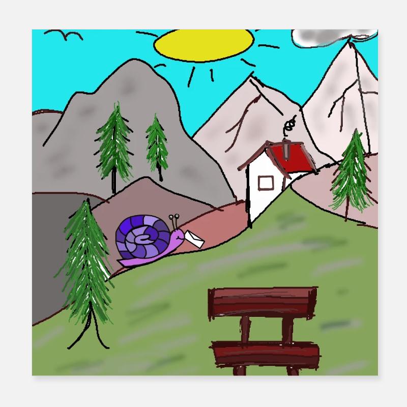 Alps Snails Post Letter Mountains Alm Postman Poster 8" x 8" (20x20 cm)
