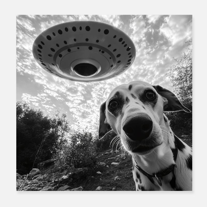 Dalmatian Selfie UFO Poster 8" x 8" (20x20 cm)