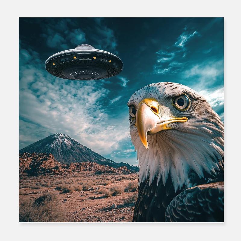 Eagle Selfie UFO Poster 8" x 8" (20x20 cm)